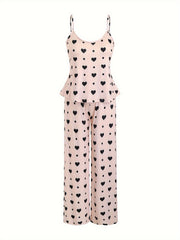  Heart & Dot Print Cami Top & Pants Lounge Two Piece Set