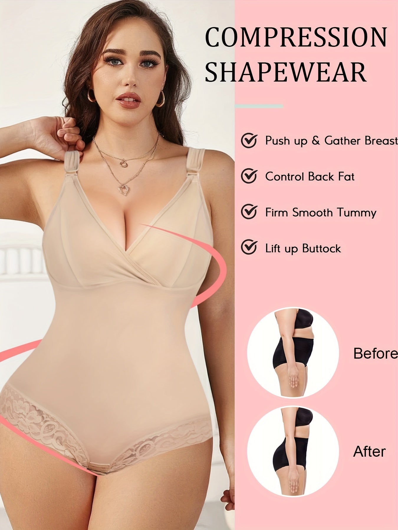 Lace Shaping Bodysuit V-Neck Tummy Control Body Shaper