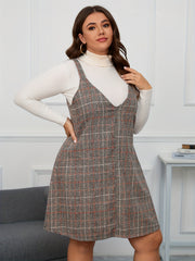  Plaid Print V Neck Mini Overall Dress