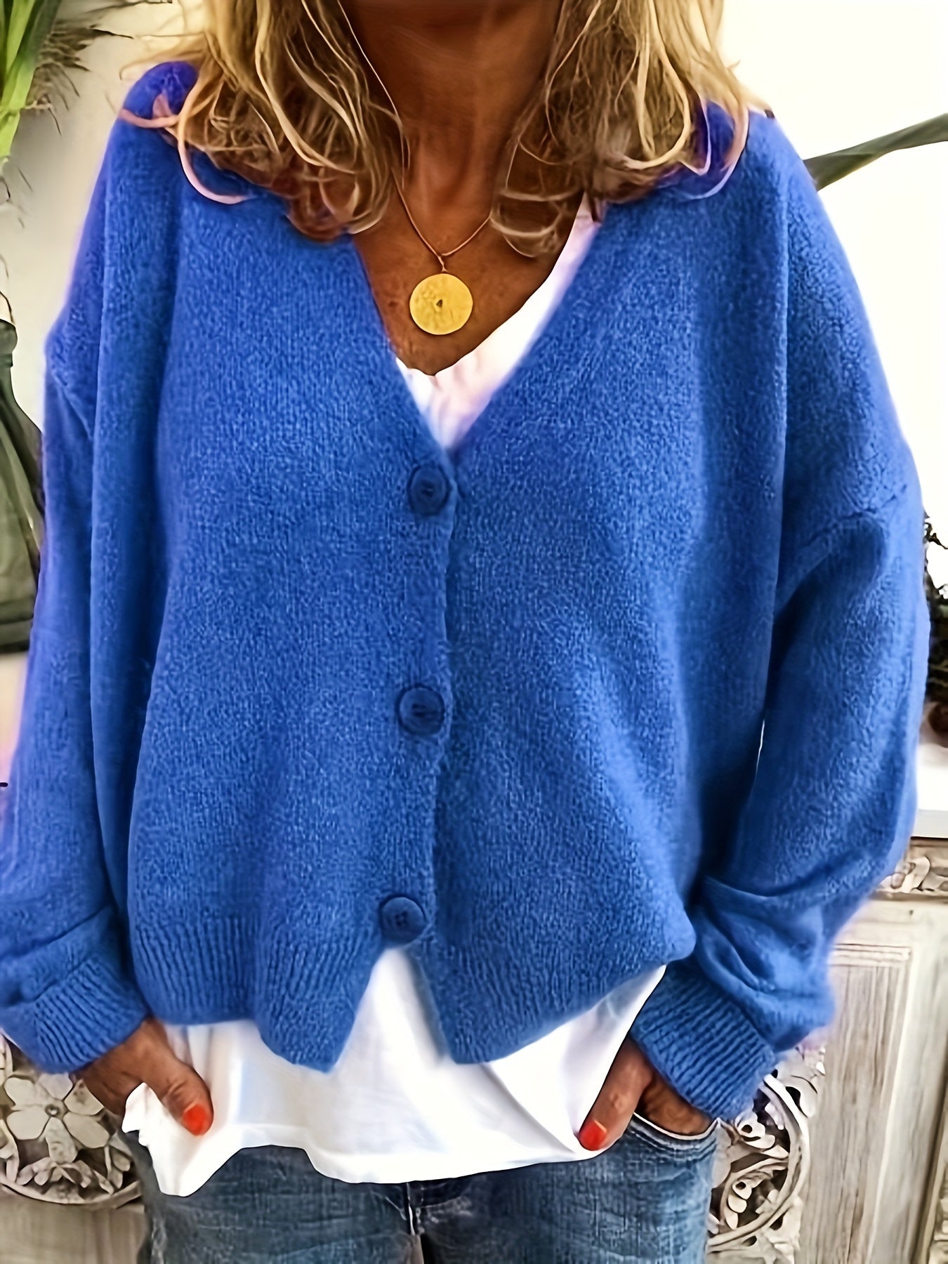 Solid Button Up Cardigan Casual V Neck Long Sleeve Cardigan