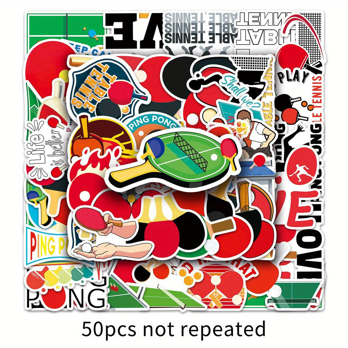 50pcs Table Tennis Graffiti Stickers Waterproof DIY Stickers