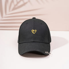 Love Embroidery Baseball Cap Double Ring Decor Sunscreen Cotton Sports Hat