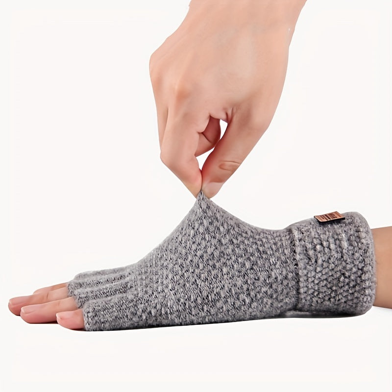 Men's Thick Knitted Half Finger Gloves for Autumn and Winter Outdoor Riding
