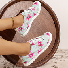 Women's Lily Flower Canvas Shoes Lace Up Low Top Sneakers