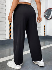 Casual Pants Women's Plus Contrast Binding Straight Leg Loose Trousers