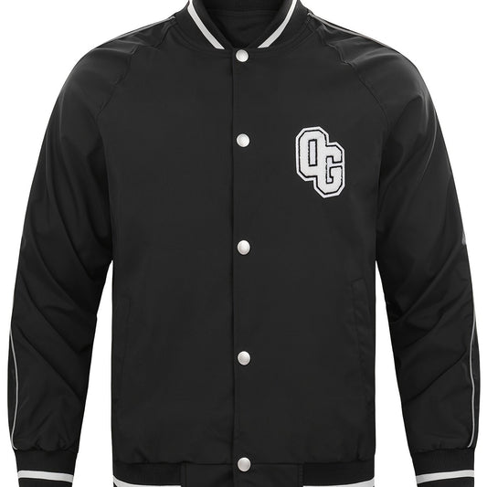 Bottom Stripe Varsity Jacket Men's Casual Baseball Collar Button Up Jacket