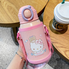 Insulated Water Cup with Dual Cover & Straw - Ideal for School Girls