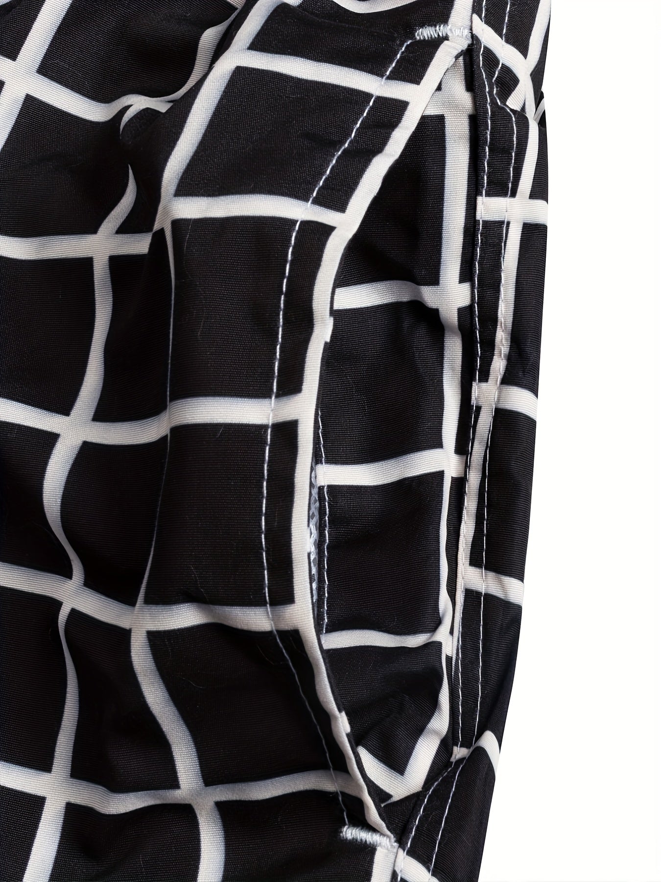 Men's Plaid Pattern Swim Trunk Mesh Lining Drawstring Swimwear Pants