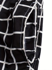Men's Plaid Pattern Swim Trunk Mesh Lining Drawstring Swimwear Pants