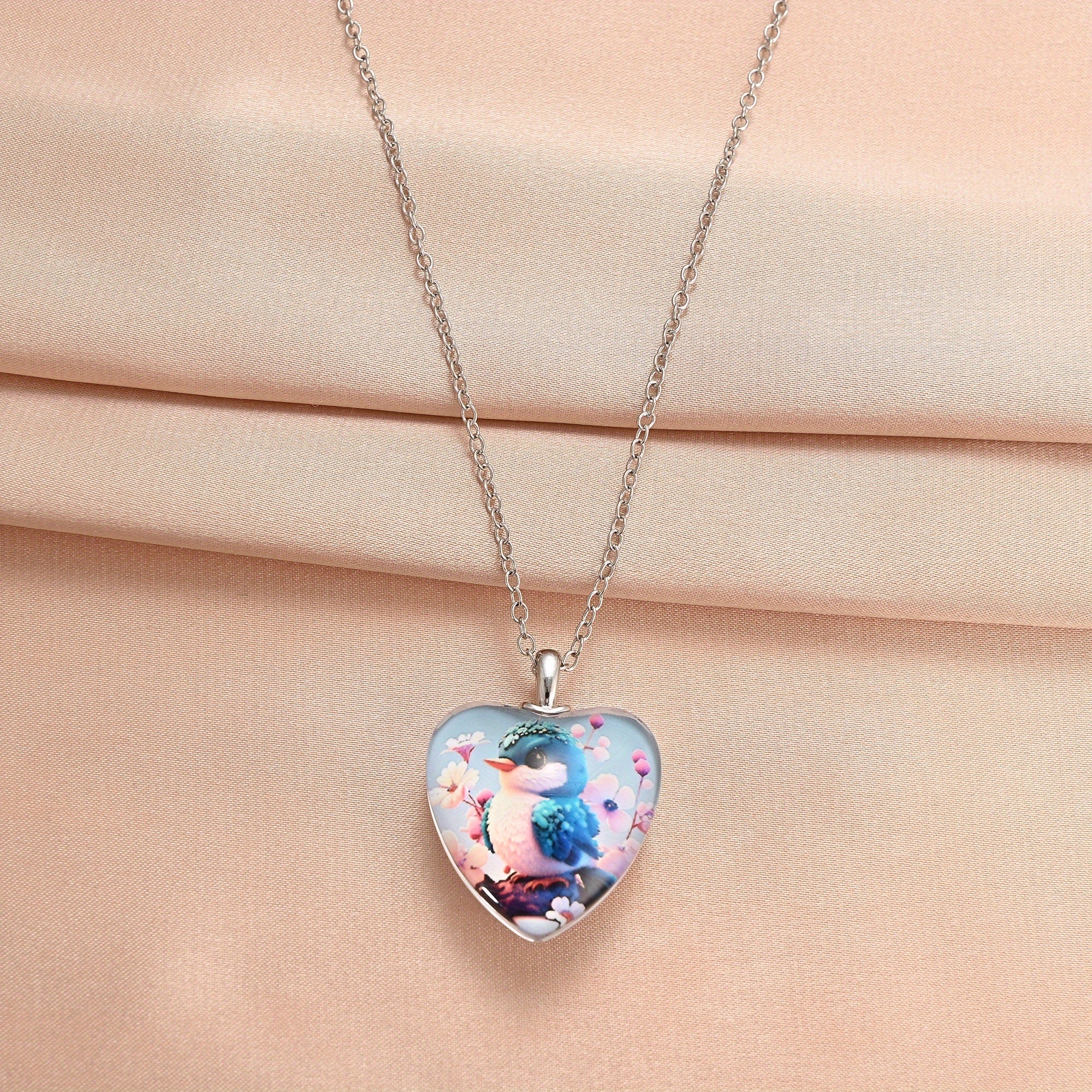Bird Love Heart Crystal Pendant Necklace For Women Girls