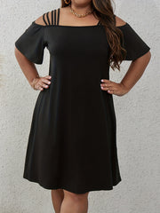  Solid Split Strap Cold Shoulder High Stretch Dress