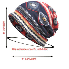 Boho Vintage Print Beanie Cap Elastic Skull Lightweight Warm Headwear