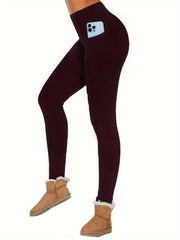 Women's Thermal Fleece Lined High Waist Yoga Leggings With Pocket
