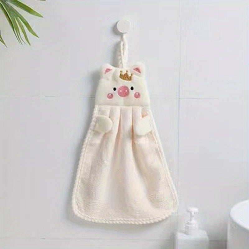 Pig Pattern Hanging Towel Coral Fleece Quick Drying Towel