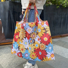 Flower Print Nylon Tote Bag Reusable Grocery Shopping Bag