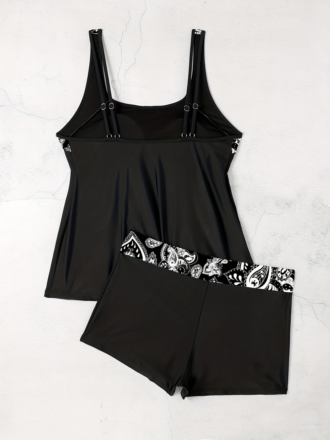  Geometric Tankini Set High Stretch Top & Shorts 2pcs