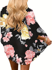  Floral Print Bat Sleeve Cover Up