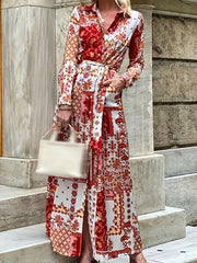  Patchwork Print Button Up Maxi Dress