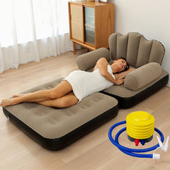 Khaki 5-in-1 Inflatable Sofa Bed with Pump