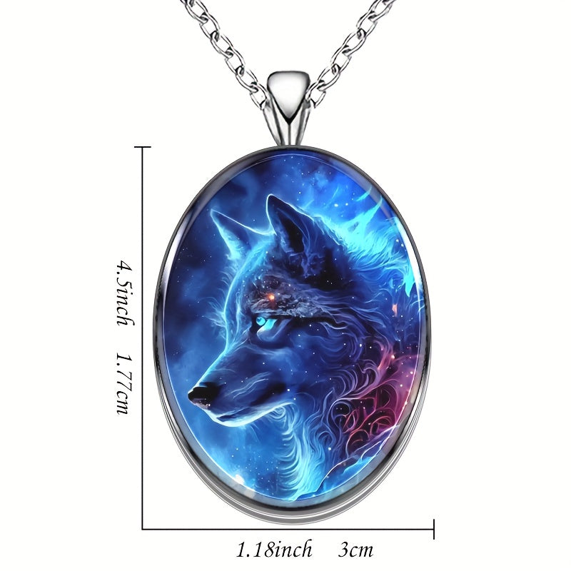 Men & Women Wolf Round Pendant Necklace Hip Hop Animal Accessory