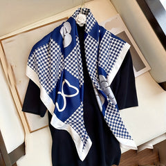 Rose & Houndstooth Silk Shawl Scarf Wrap Gift For Mother's Day
