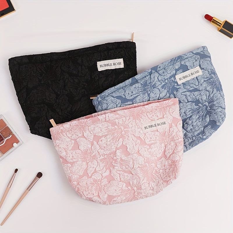 Rose Embossed Powder Makeup Bag Large Capacity Portable Clutch Bag