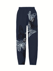  Butterfly Print Wide Leg Cropped Pants