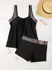  Geometric Tankini Set High Stretch Top & Shorts 2pcs