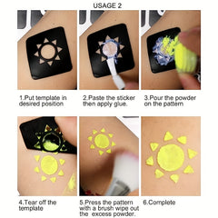 Temporary Glitter Tattoo Kit 24 Colors 200 Stencils 5 Brushes 3 Glue