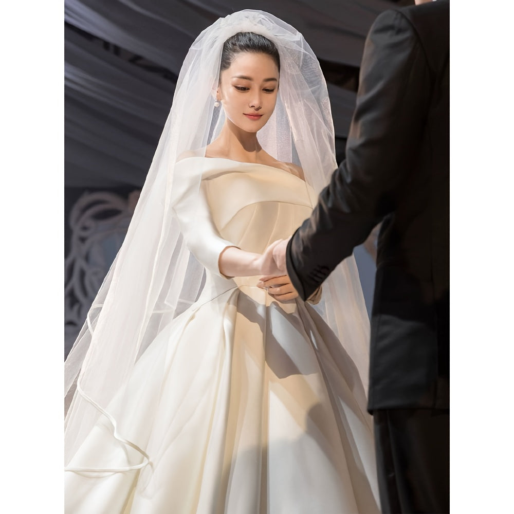 Long Bridal Veil with Satin Edges - Perfect for Weddings