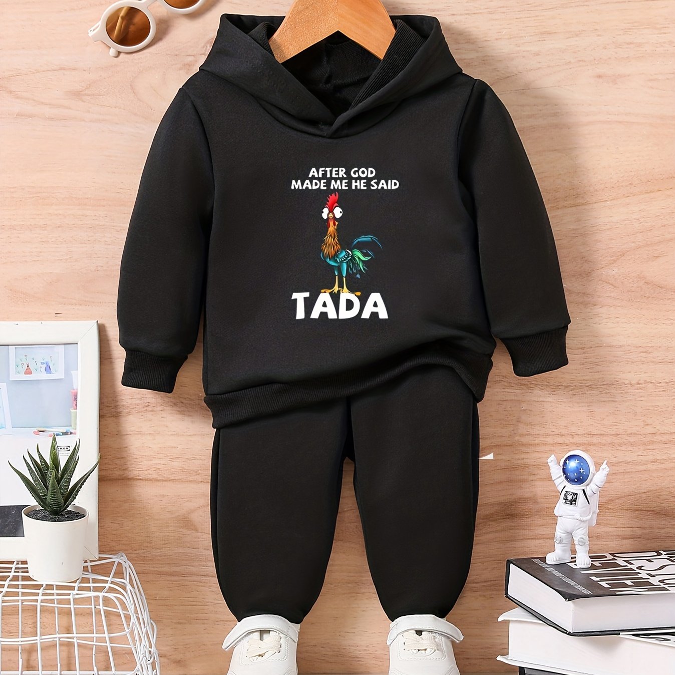 Funny Rooster Print Kids Outfit Toddler Baby Trousers Long Sleeve Sweatshirt Set