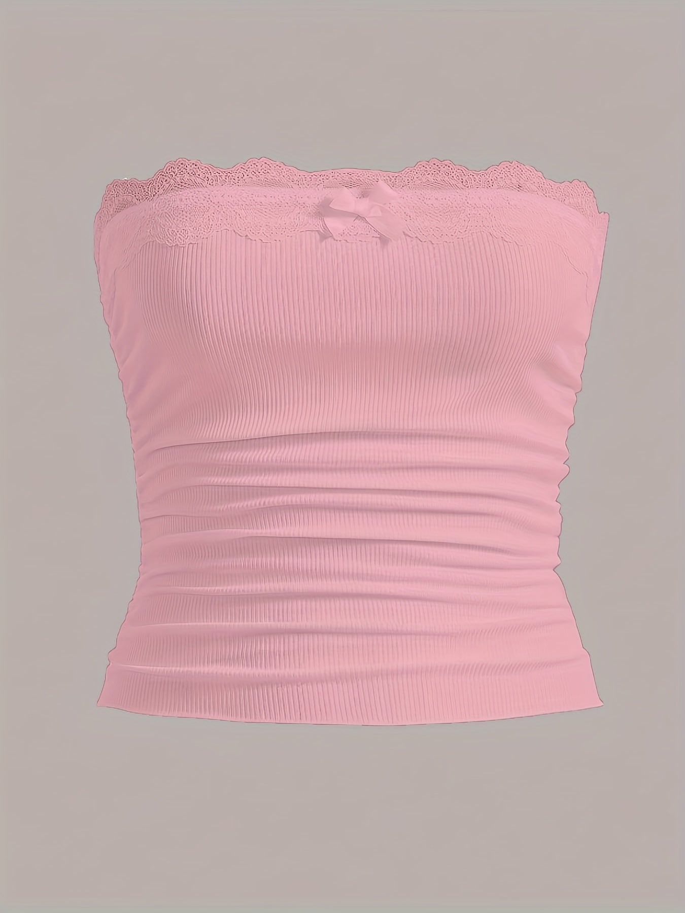  Ribbed Lace Trim Tube Top