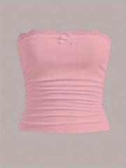  Ribbed Lace Trim Tube Top
