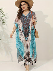  Snake Skin Print Cover Up Batwing Sleeve V Neck Loose