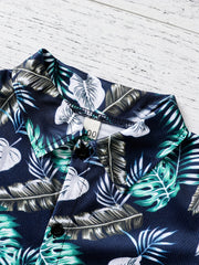 Boys Leaf Print Casual Outfit Shirt & Shorts Set