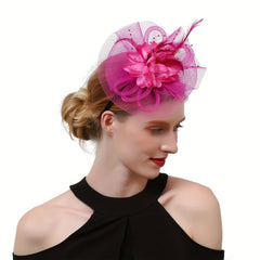 Red Mesh Flower Fascinator Vintage Pillbox Hat Hair Clip