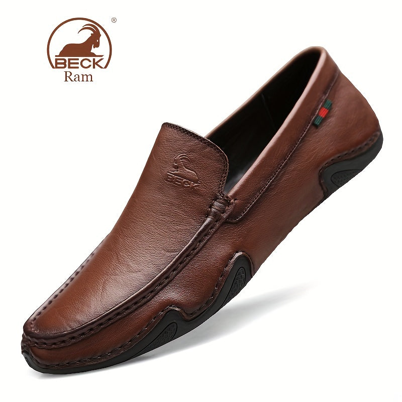 Men's Leather Slip-On Lace Loafers - Smart Casual Walking Shoes