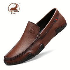 Men's Leather Slip-On Lace Loafers - Smart Casual Walking Shoes