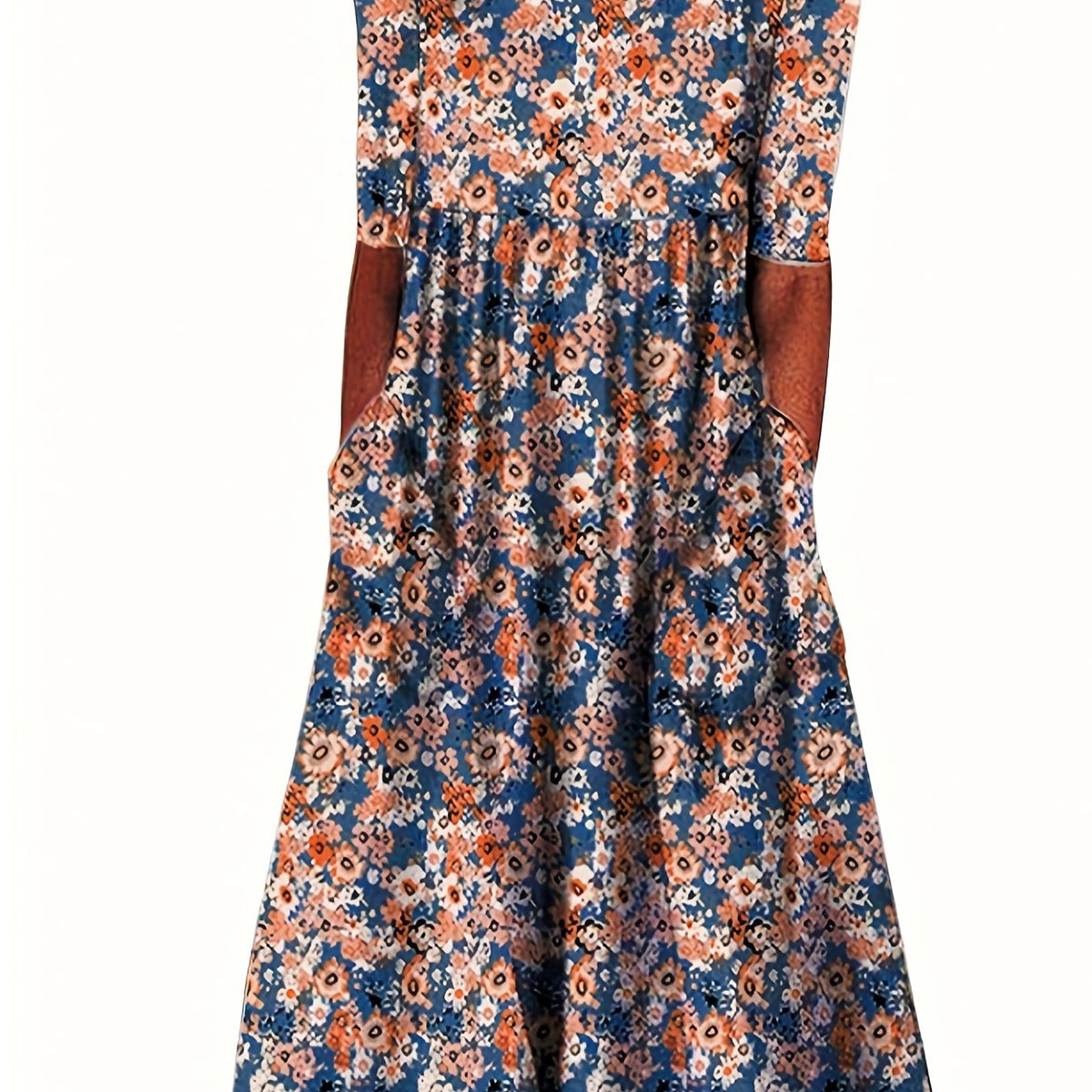 Floral Print Short Sleeve Plus Size Casual Dress with Pockets