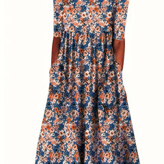 Floral Print Short Sleeve Plus Size Casual Dress with Pockets