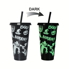 Luminous Plastic Water Cup With Straw And Lid For Camping