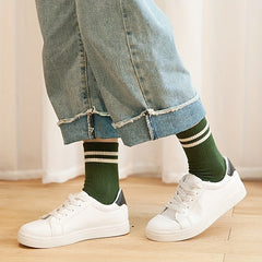 6 Pairs Striped Sports Socks - Comfy & Breathable College Style Socks