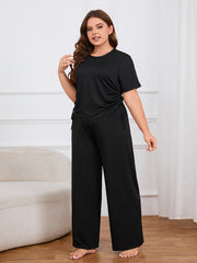  Solid Short Sleeve Tee & Pants Lounge Set