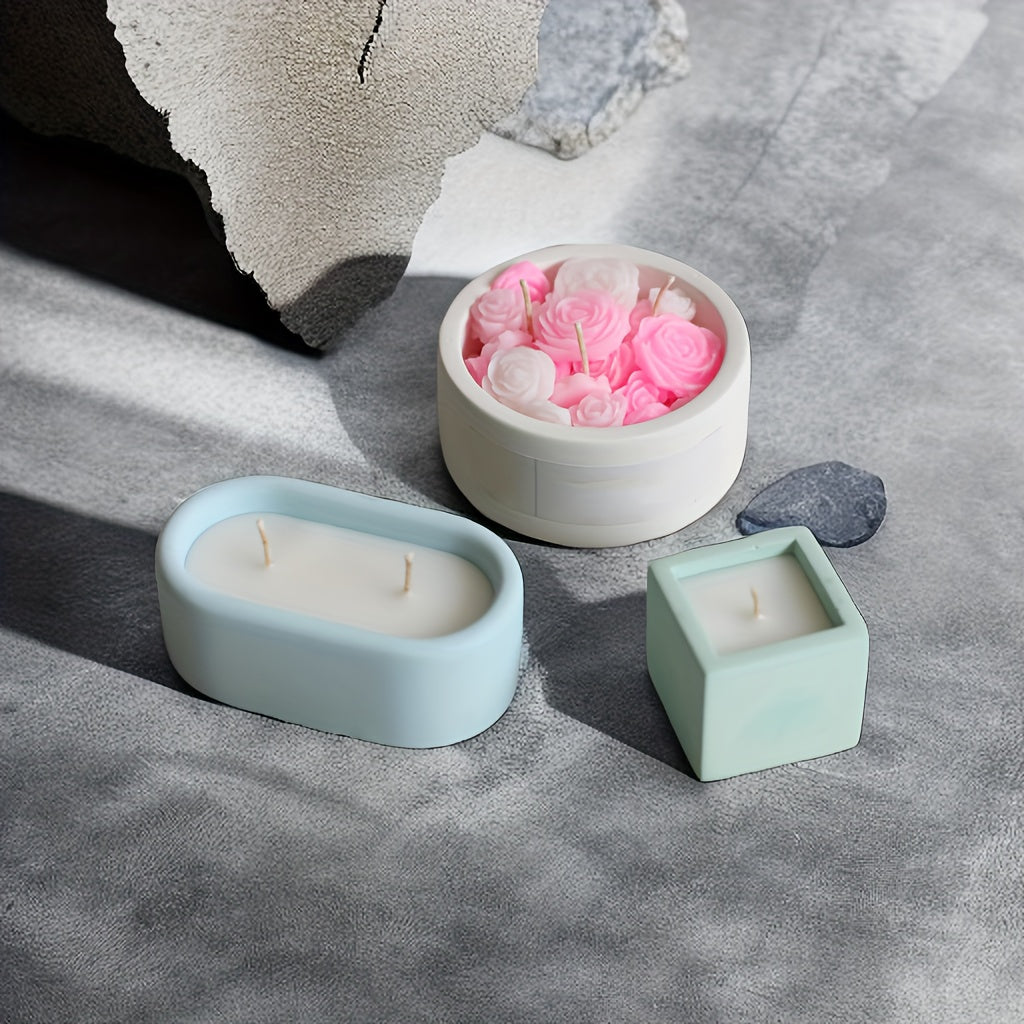 Oval Jewelry Storage Box Silicone Mold DIY Candle Jar Making Plaster Resin Vase