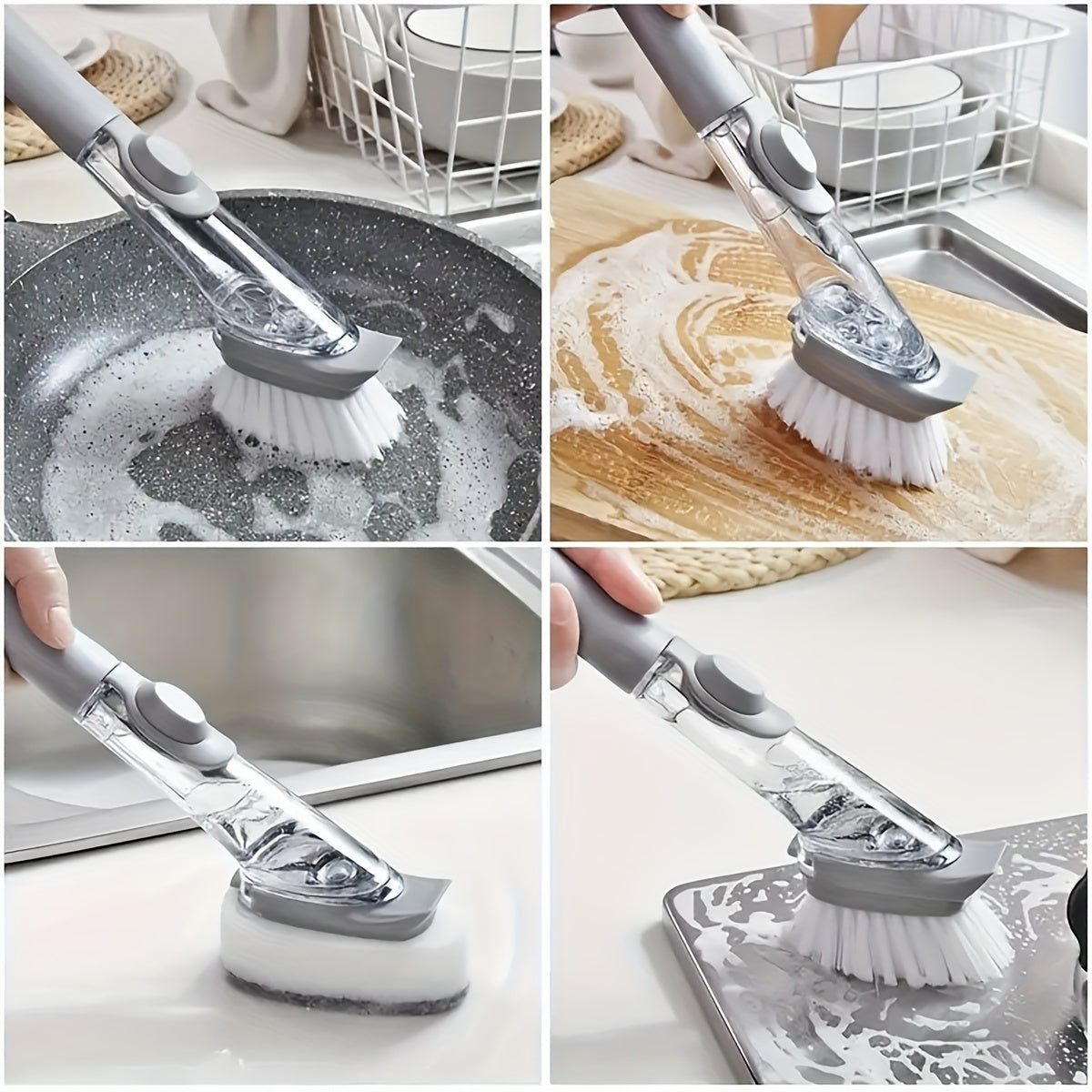 Dish Brush & Sponge Set with Soap Dispenser Handle | Kitchen Scrub Brushes