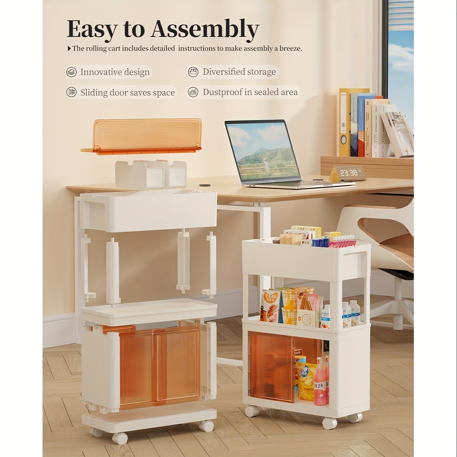 3 Tier Slim Storage Rolling Cart With Wheels Snack Storage Cabinet Utility Cart