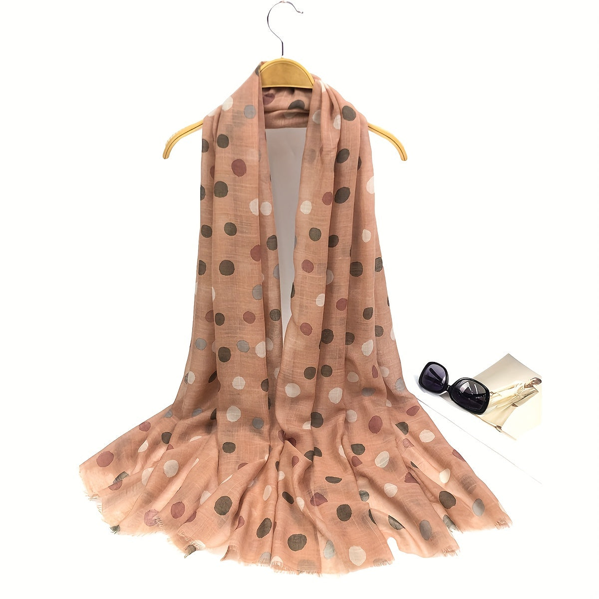 Polka Dot Print Scarf Warm Shawl Women Frayed Edge Head Wrap