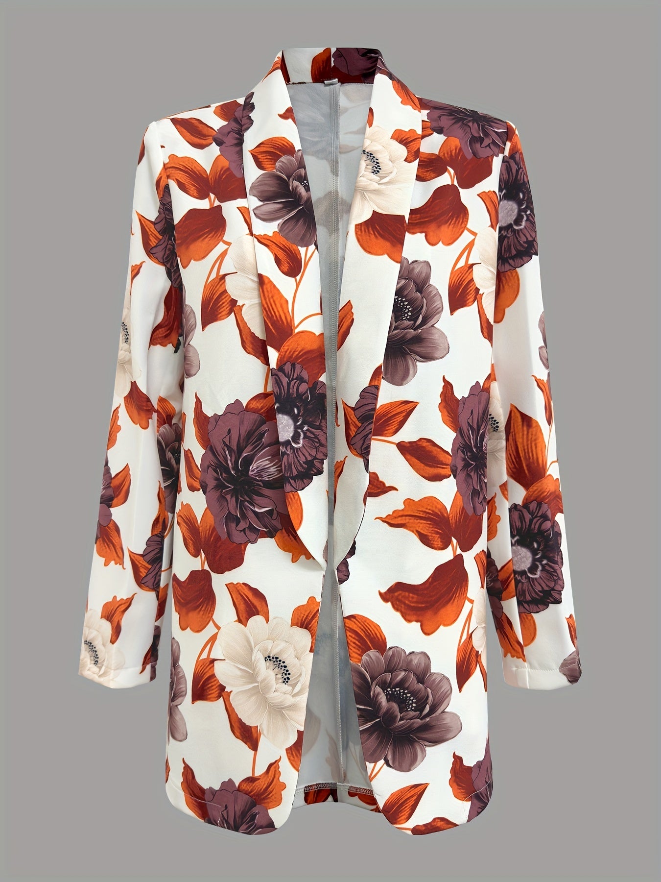 Floral Print Open Front Lapel Collar Blazer Casual Long Sleeve Blazer