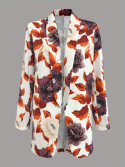 Floral Print Open Front Lapel Collar Blazer Casual Long Sleeve Blazer