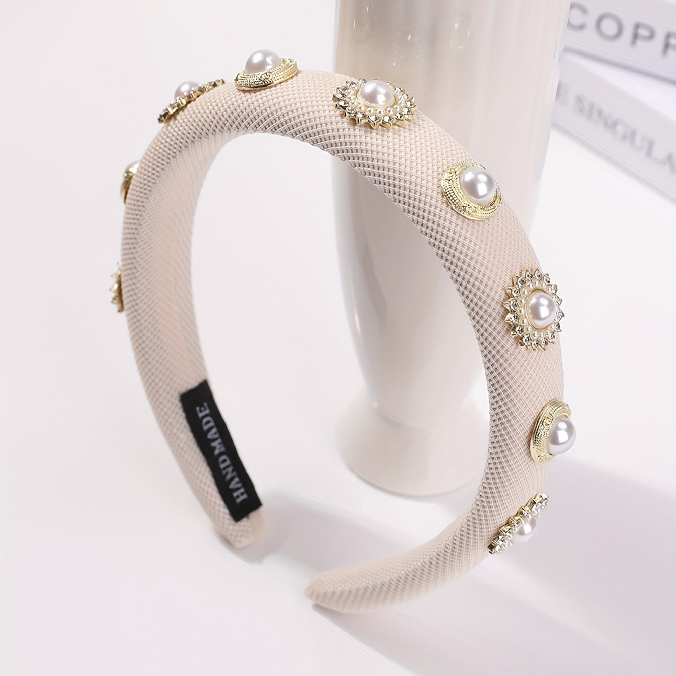 Faux Pearl Headband Padded Headdress Hair Band Women Girls